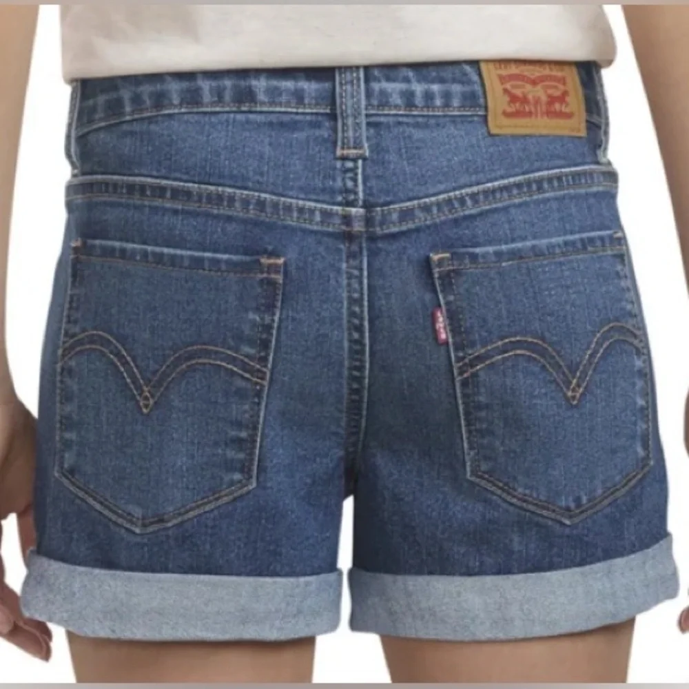 NWT Levi's Girl’s Blue Jean Shorts with Rolled Cuffs Adjustable Waist Mid Rise